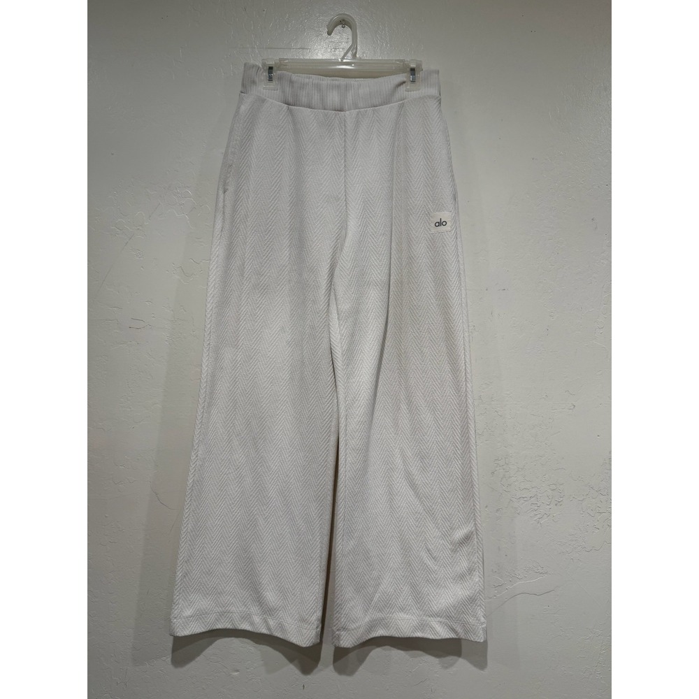 Alo Yoga Ivory White Herringbone Textured Wide Leg Lounge Pants Womens Size S - Picture 2 of 7